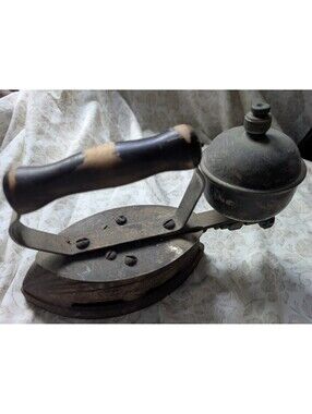 Vintage Globe Charcoal Iron with Wooden Handle